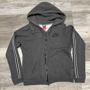 Womens Nike District 72 Full Zip Hoodie Cotton Gray Size L Striped Sleeve Jacket